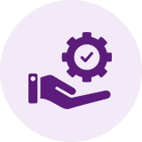Hand holding gear with checkmark icon.